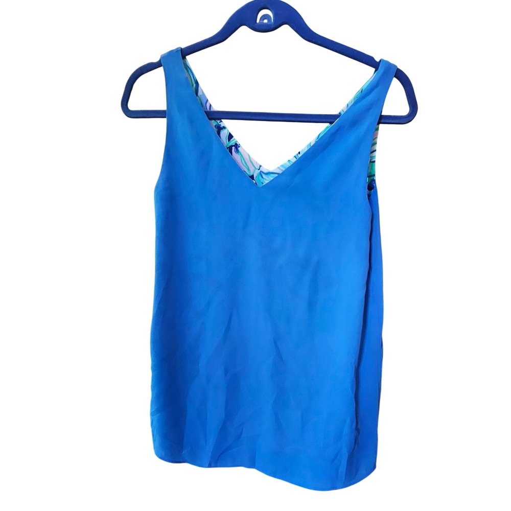 Lilly Pulitzer Reversible Sleeveless V‎ Neck Tank Top Floral Blue Size Small - Picture 6 of 6